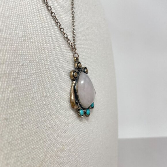 Freedom Brand Pendant Chain Necklace Southwest Silver-Tone‎ Turquoise Color - Picture 4 of 11